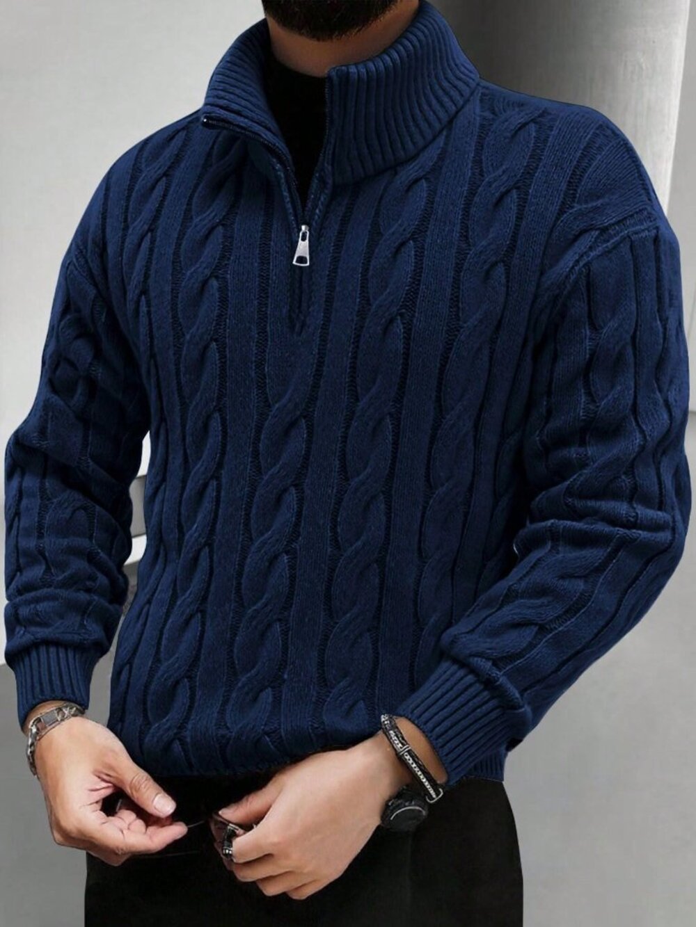 Blue Casual Men's Half-Zip Knit Polo Sweater